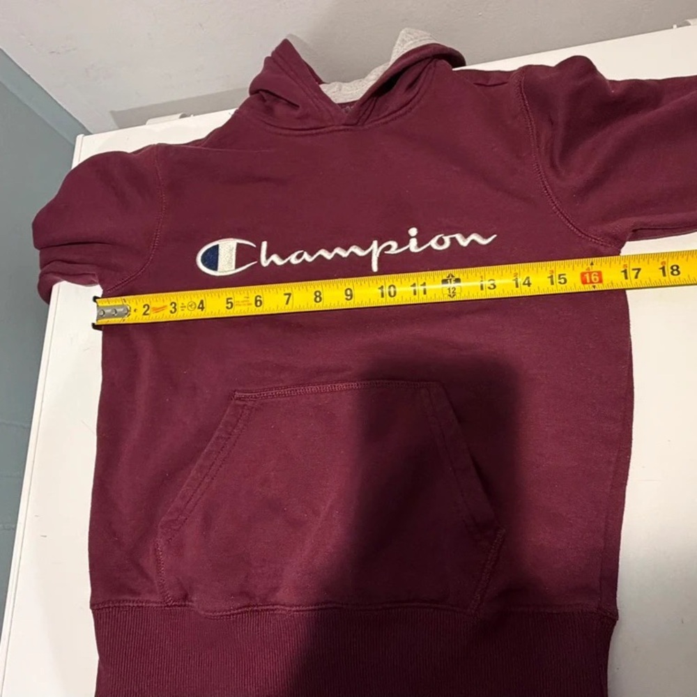 Champion Kids Burgundy Hoodie with White Logo - Picture 4 of 4